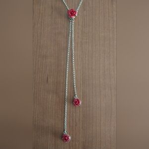 Beautiful Gold Plated Necklace with Red Rose Accents